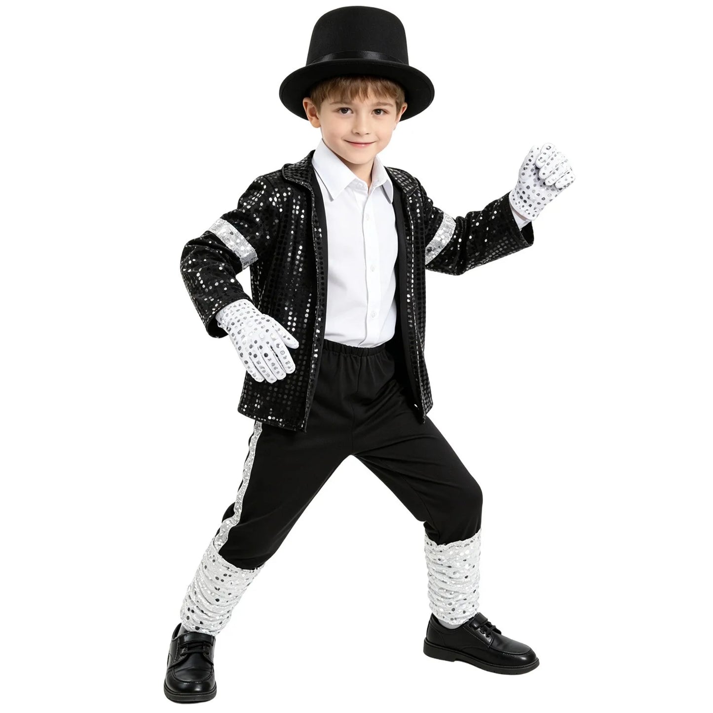 Kids Michael Jackson Costume Boys Superstar Singer Outfit Halloween Carnival Stage Performance Dance Cosplay Party Costume