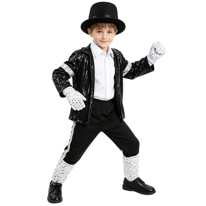 Kids Michael Jackson Costume Boys Superstar Singer Outfit Halloween Carnival Stage Performance Dance Cosplay Party Costume