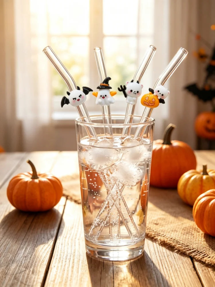 4PCS Halloween Glass Straw with Spooky Devil Decor, Multi - Holiday Table - product image 3