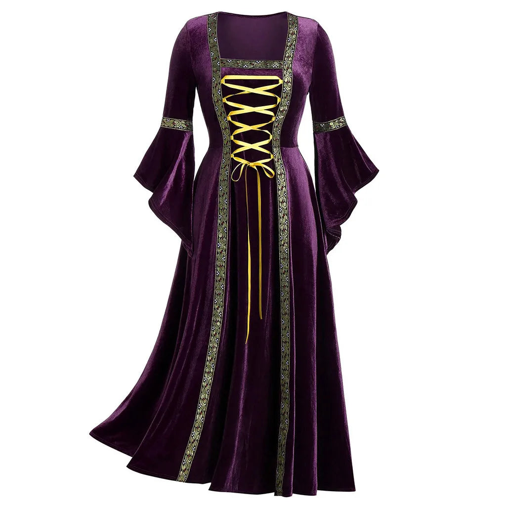 Women's Medieval Sleeve Vintage Vampire Witch Victorian Gothi Halloween Costume - Green / M