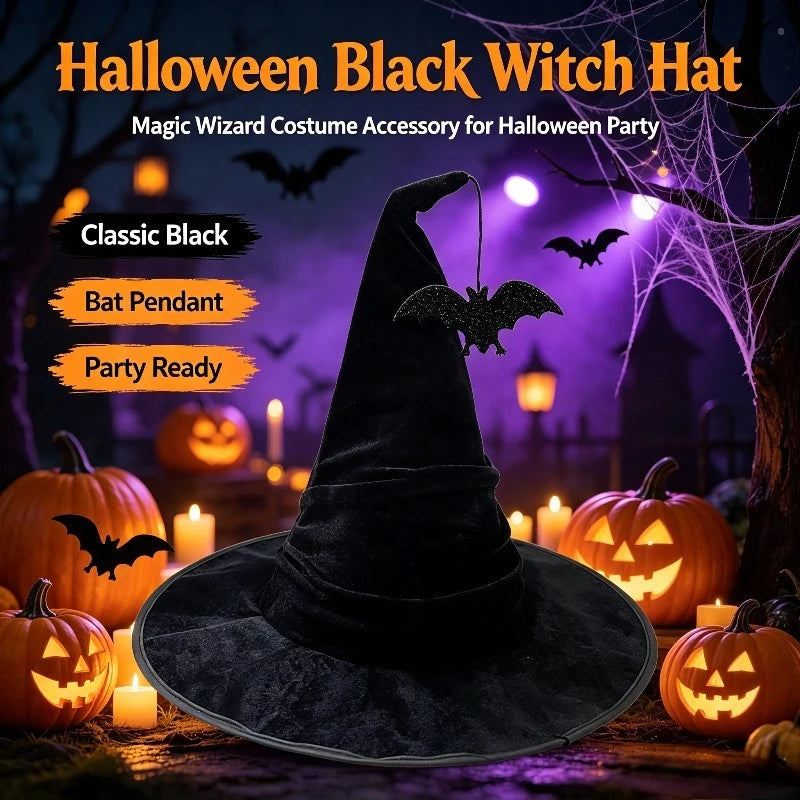 Halloween Crumpled Witch Hat Party, Witch Hat Black Velvet Witch Costume - product image 1