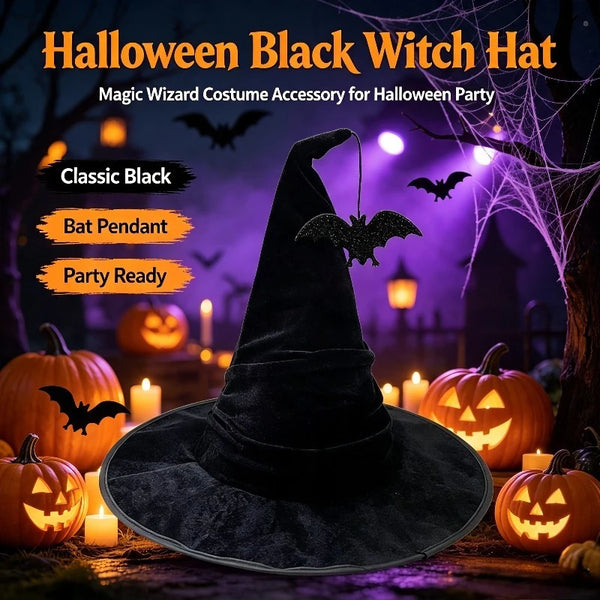 Halloween Crumpled Witch Hat Party - Witch Hat Black Velvet Costume