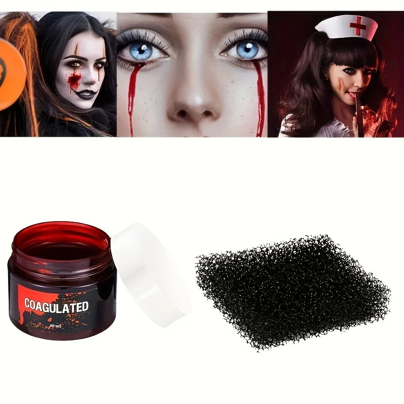 1pc Halloween Fake Blood Makeup Kit, Bright Red Coagulated Fake Blood Paste with Sponge, Realistic Artificial - product image 2