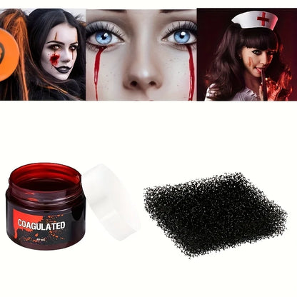 1pc Halloween Fake Blood Makeup Kit, Bright Red Coagulated Fake Blood Paste with Sponge, Realistic Artificial - product image 2