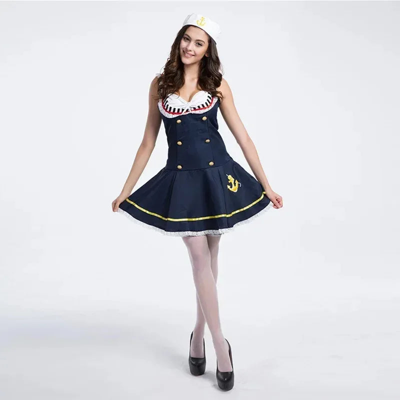 Women's Marine Officer Mini Dress Halloween Costume - Bleu L
