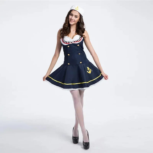 Women's Marine Officer Mini Dress Halloween Costume - Bleu L