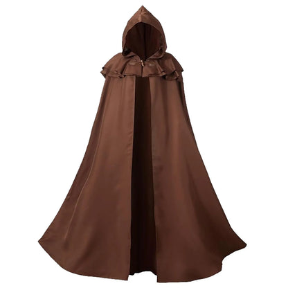 Halloween Hooded Capes for Adult Cloaks Costume Witch Red Black Purple Green Grim Reaper - Brown / S