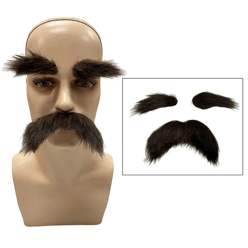 Fake Facial Hair Set Fake Eyebrow Mustache Kit Halloween Masquerade Cosplay Prop Male Club Party Costume - product image 2