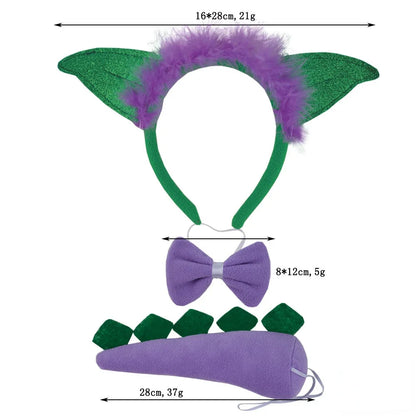 Girls Women Kids Animal Costume Dinosaur Green Tutu Skirt Ear Headband Bowtie Tail Cosplay Props Halloween - product image 13