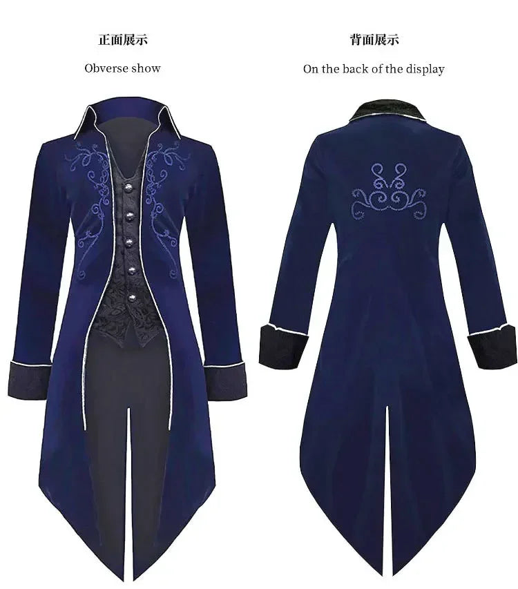 Steampunk Women Men Medieval Dress Costume Velet Stand Collar Tailcoat Gothic