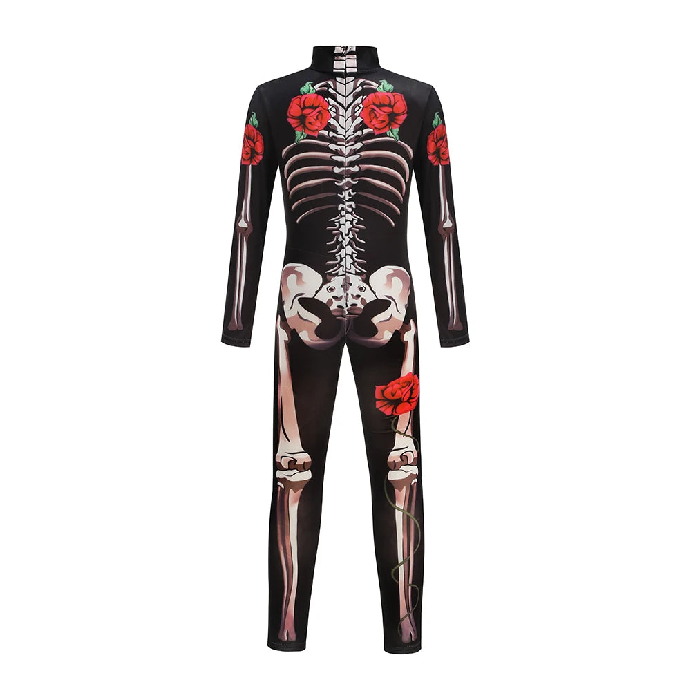 Girls Halloween Cosplay Ghost Bride Gothic Jumpsuit Rose Skeleton Scary - product image 3