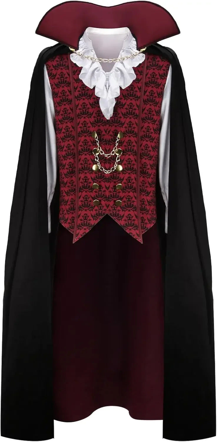 Adult Men Devil Vampire Costume Shirt Cloak Outfit Medieval Renaissance Victorian Gothic - MULTI / M