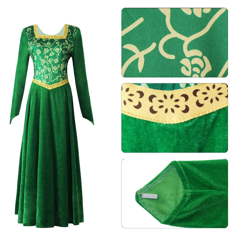 Women's Fiona-Inspired Shrek Costume – Green Dress & Wig Options