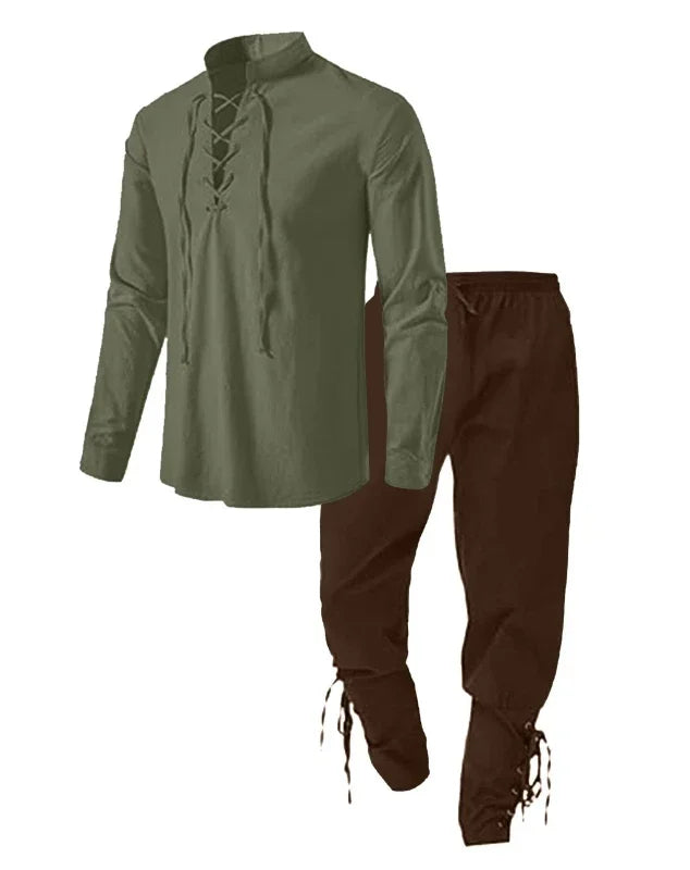 2Pcs Retro Vintage Medieval Renaissance Costume Outfits Pirate Viking Casual Daily