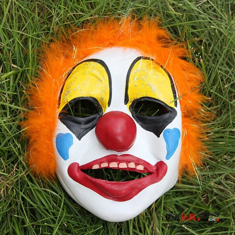 Kids Men Women Full Face Feather Scary Clown Mask Costume Props Red Masks Halloween - View 5