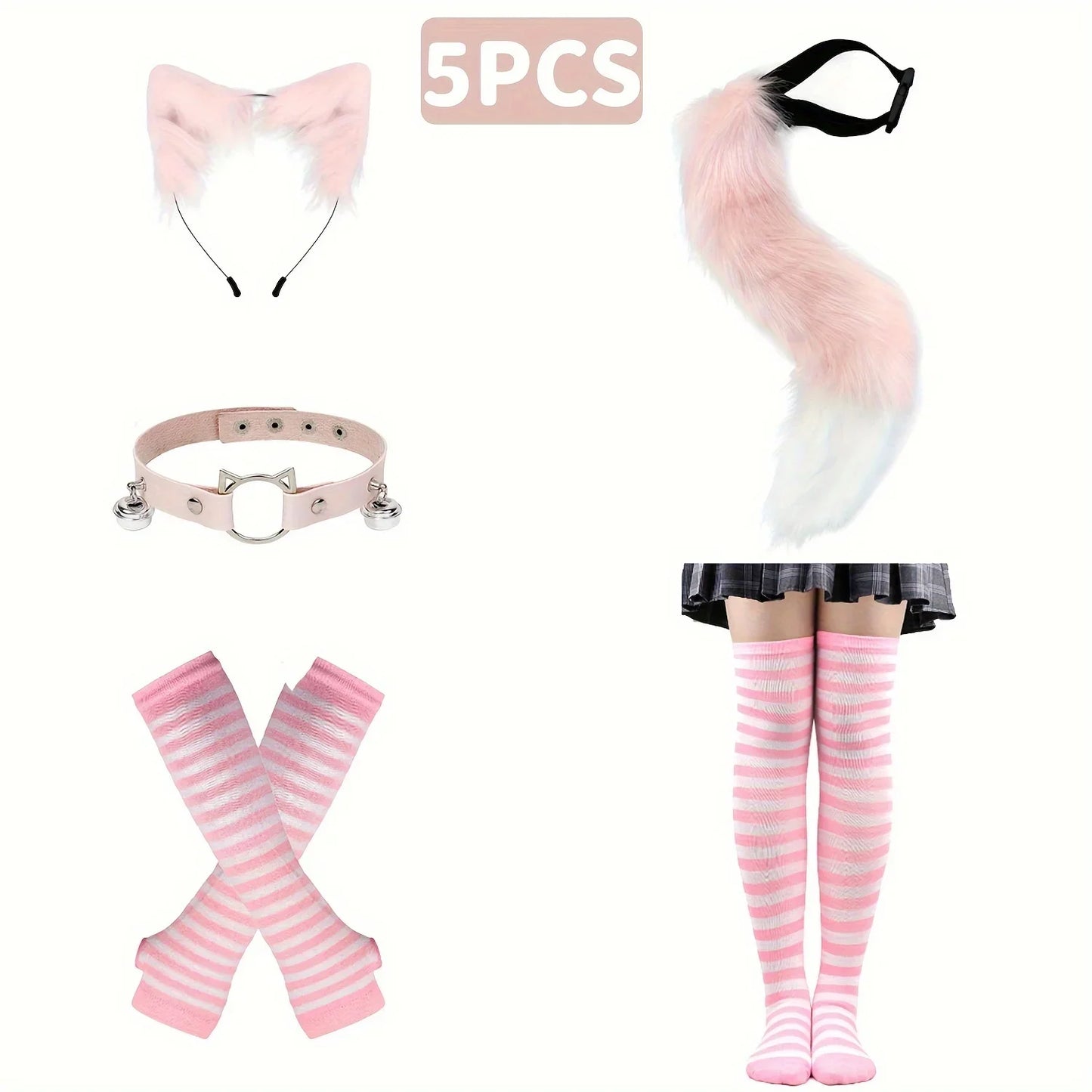 Black and white stripes furry tail socks acting props Gloves - alternate view 9