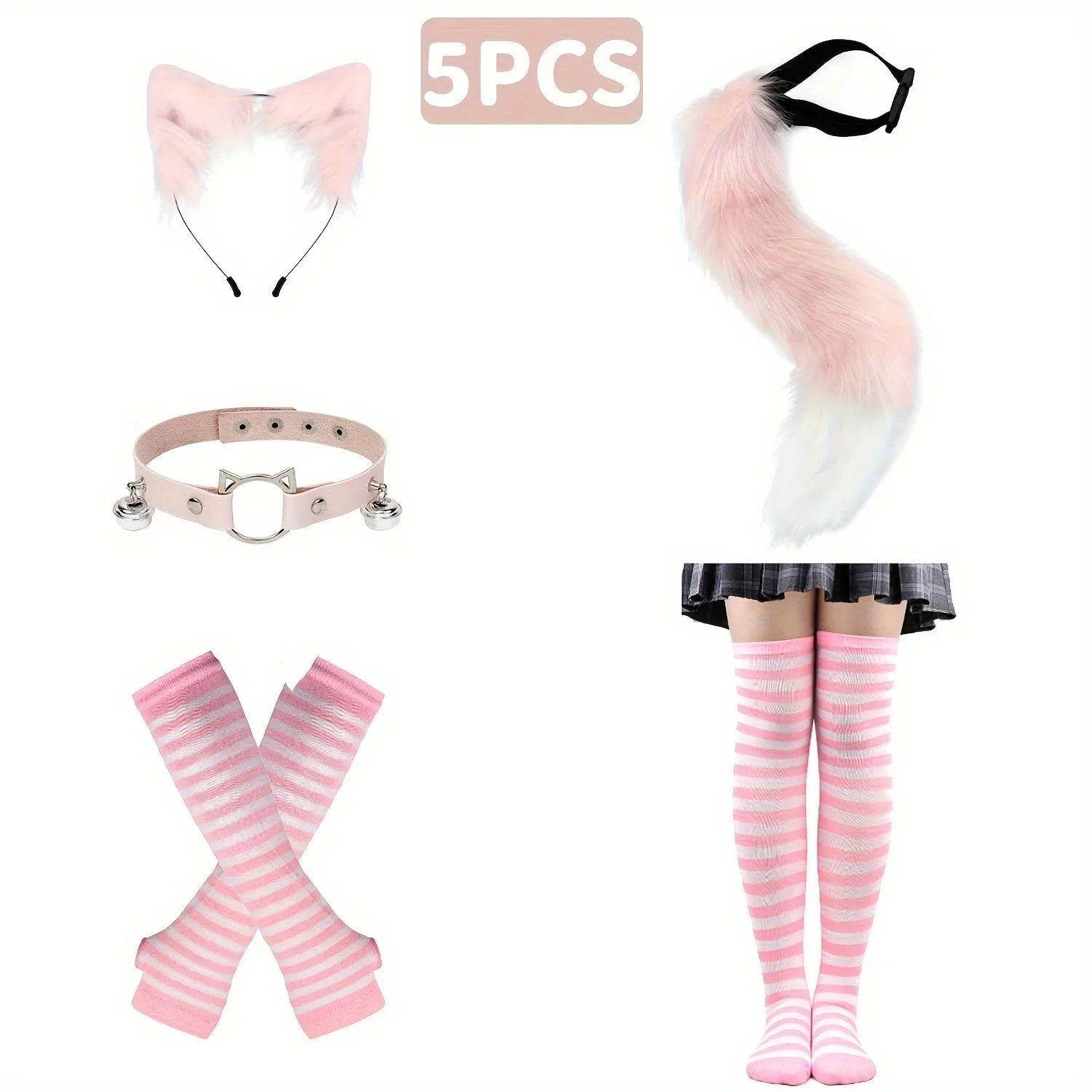 Black and white stripes furry tail socks acting props Gloves - alternate view 9