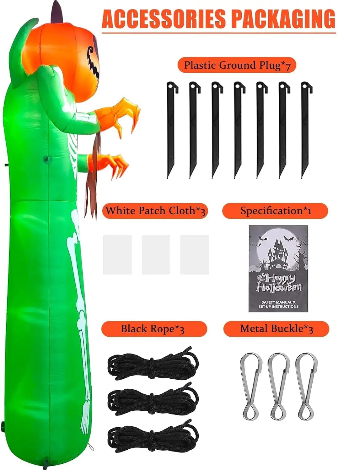 12FT Halloween Inflatable Skeleton, Giant Pumpkin Man Inflatables