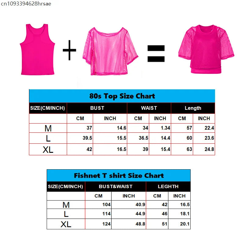 80's Women Retro Costume Set Women's 80s Leggings Fishnet Neon Shirt with Leg Warmers Necklace Bracelet - product image 3