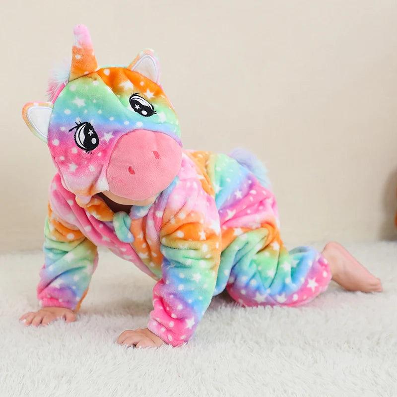 Dinosaur Winter Baby Romper Kigurumi Costume Flannel Hooded Bodysuit Pajamas Animal