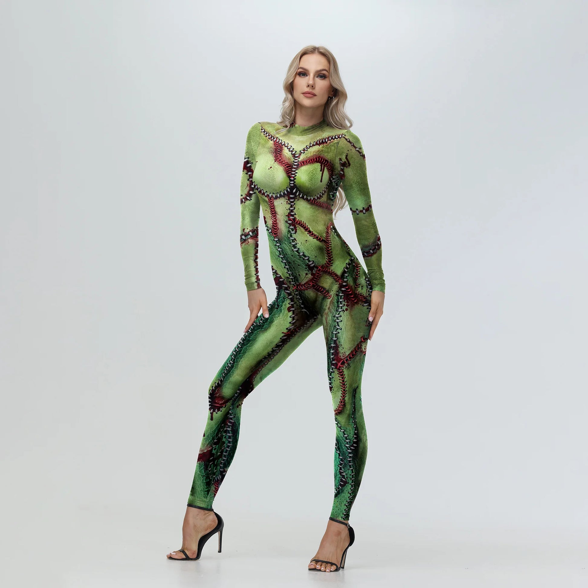 Halloween Adult Women's Digital Printing Suit Skeleton Sexy Slim Fit Long Sleeve - Discount Halloween City