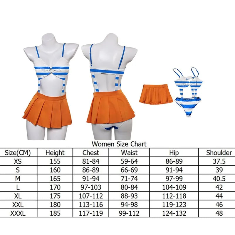 Nami Costume Adult Women Jumpsuit Waistbag Bikini Swimsuit Beach Skirt Outfits Halloween - 02 / L