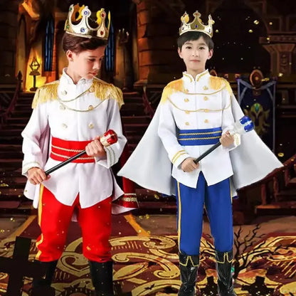 7 Pieces King Costume Medieval Royal Red Prince Full Set Outfits Halloween Up Costume - 002 / 120