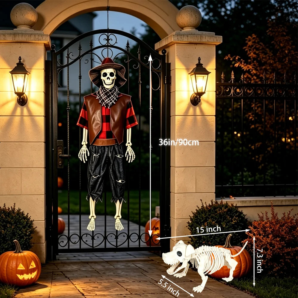 36" Posable Skeleton & Dog Cowboy Halloween Decoration Set