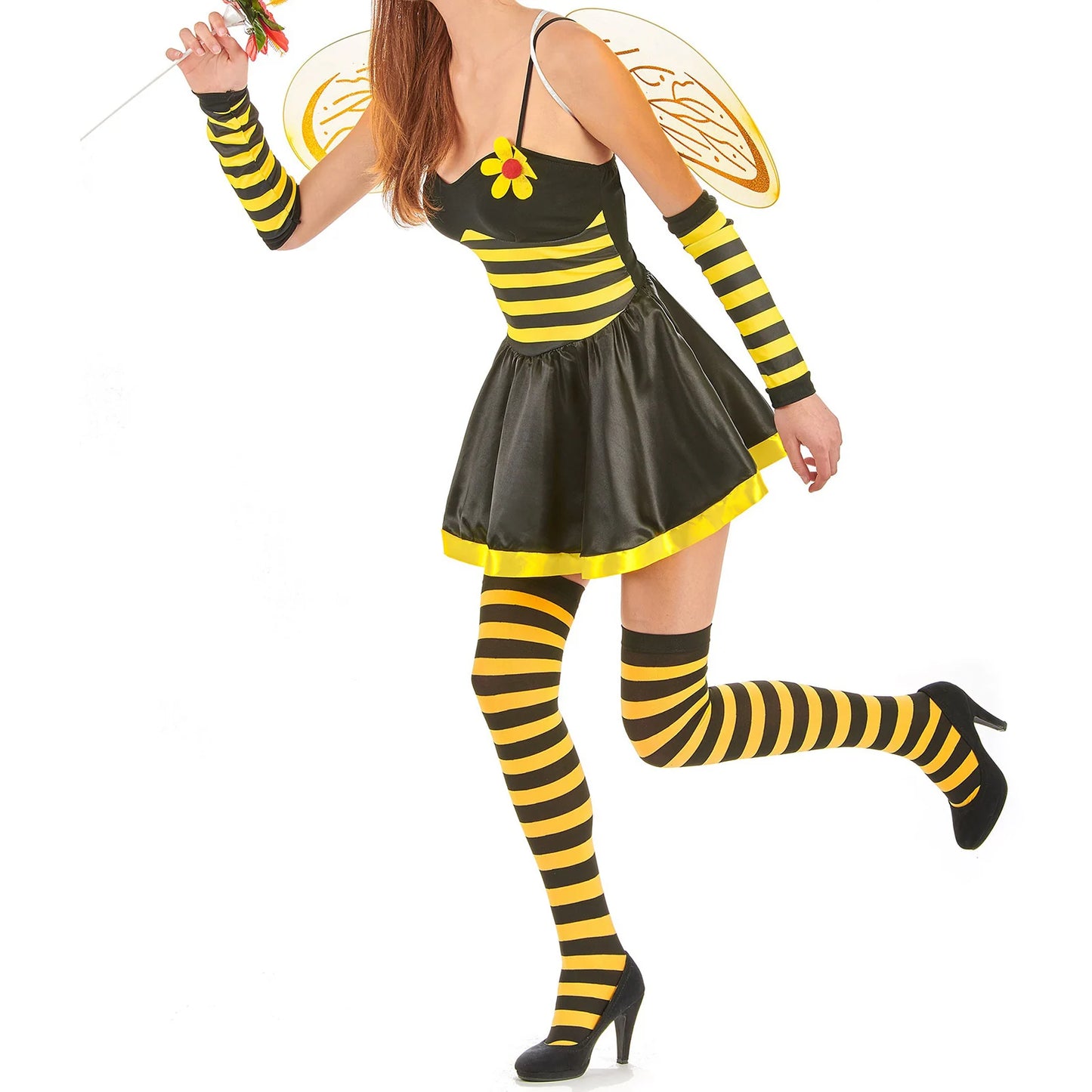 Women's Bumble Bee Halloween Costume Set – Skirt, Wings, Stockings & Headband