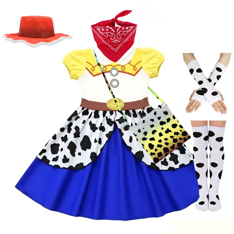 Kids Western Cowgirl Costume Girls Cartoon Print Short Sleeve Dress Costume Birthday