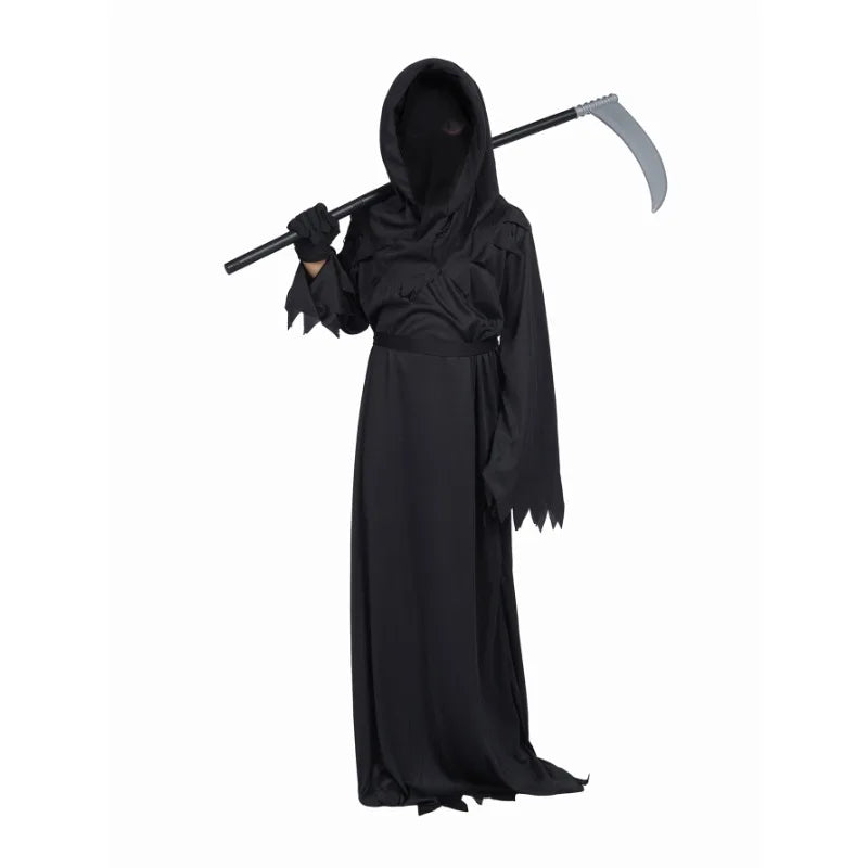 Halloween Grim Reaper Horror Costume Black Hooded Spooky Ghost Robe Dress Up Costume Adult Cosplay Mask - product image 1