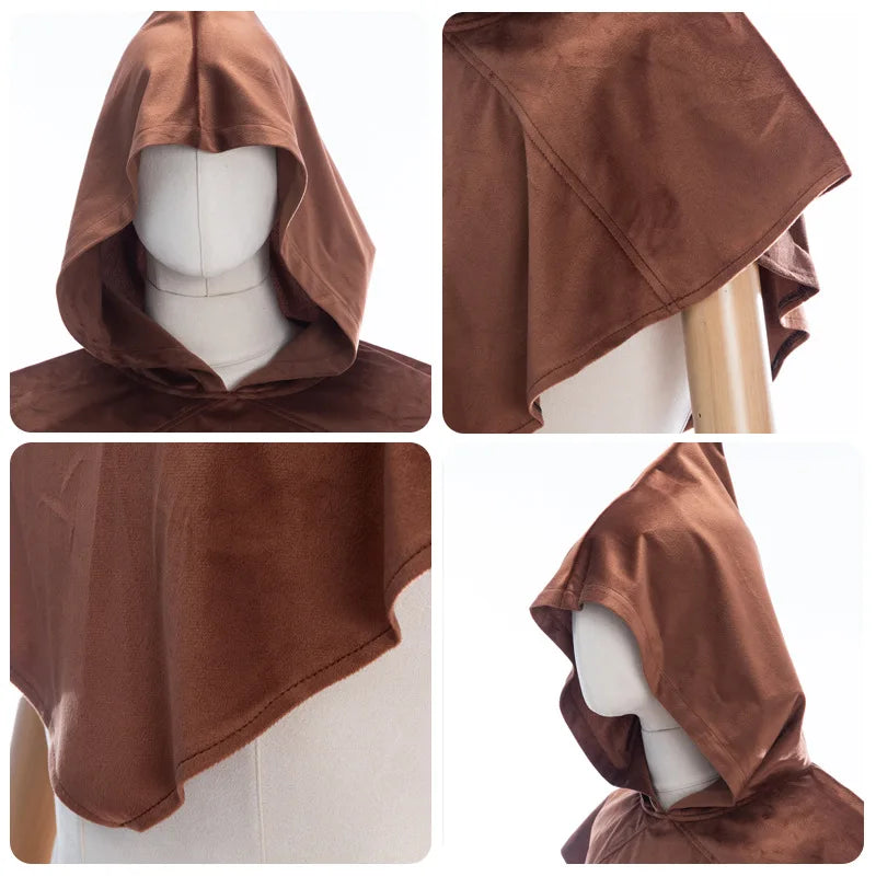 Cos Medieval Costume Hooded Cape Wizard Short Cloak Halloween Costumes for Women Men - Black / One Size