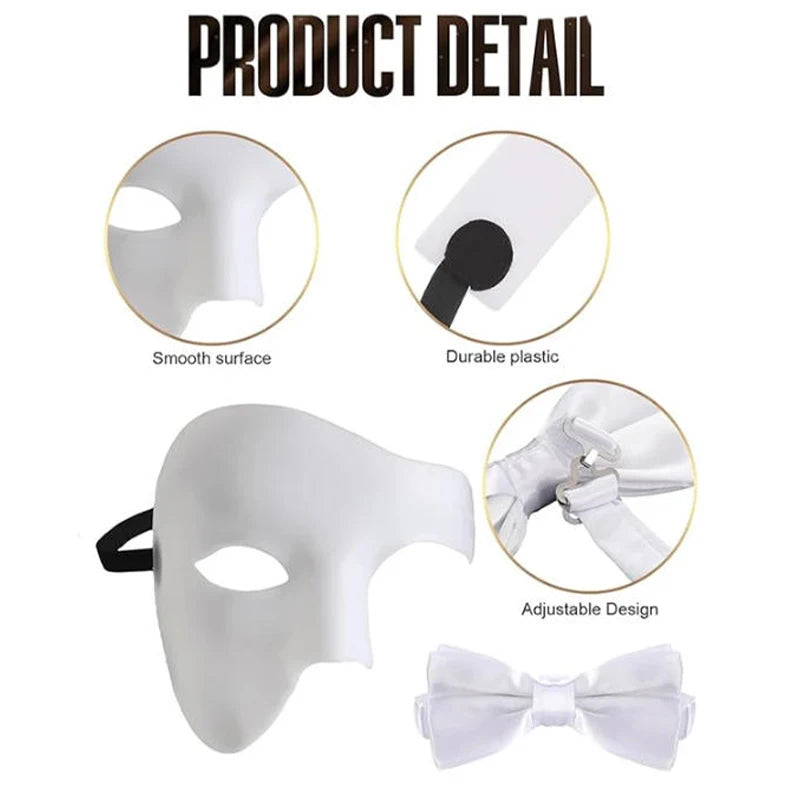 Halloween Masquerade Phantom Costume Kit, Black Long Cape Half Mask Bow Tie Gloves Adult Men Opera Ghost - product image 6