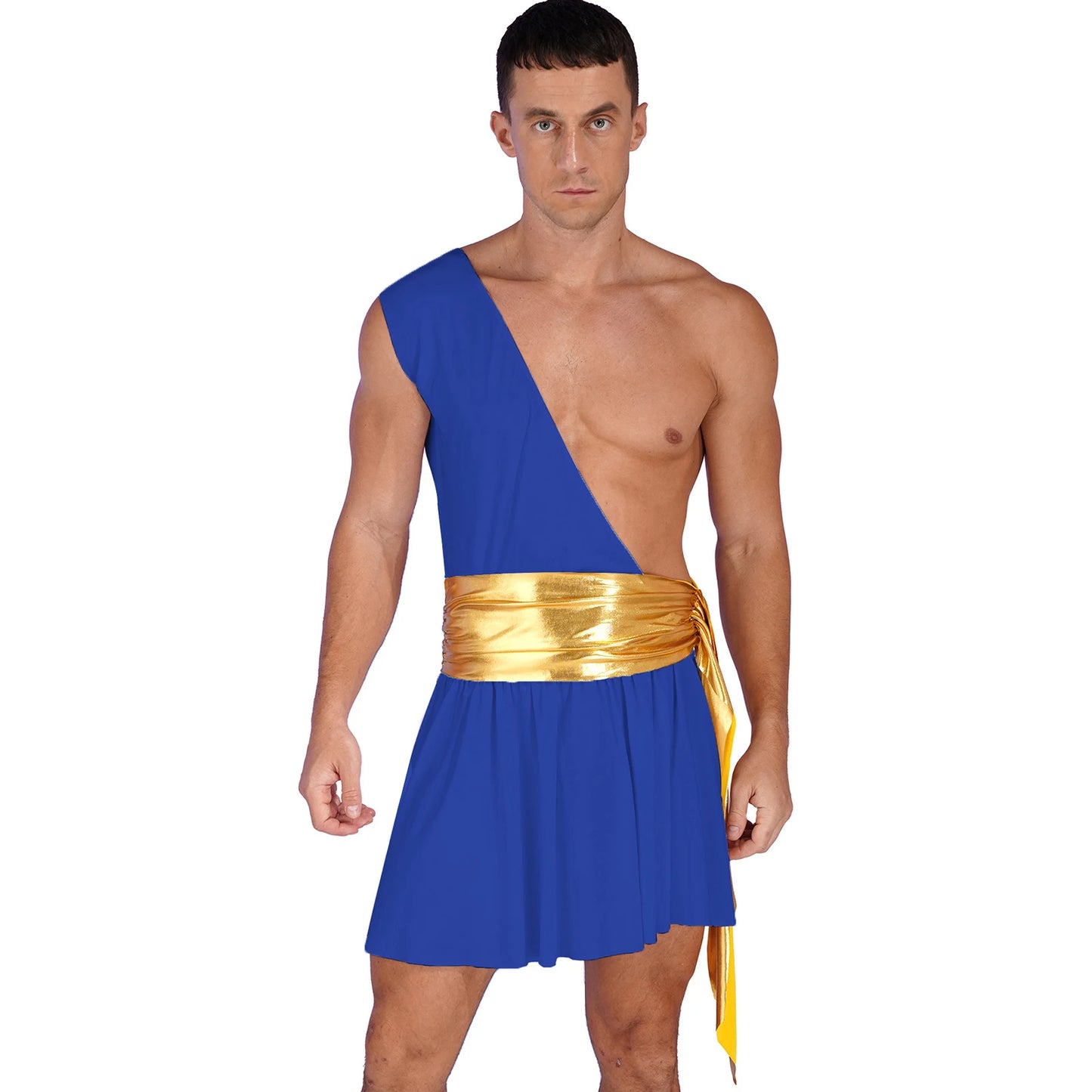 Men's Halloween Ancient Greek God Toga Costumes Roman Emperor Robe Short Sleeve Metallic - White / XL