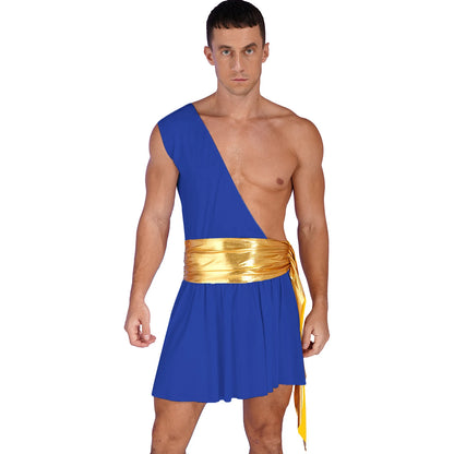 Men's Halloween Ancient Greek God Toga Costumes Roman Emperor Robe Short Sleeve Metallic - White / XL