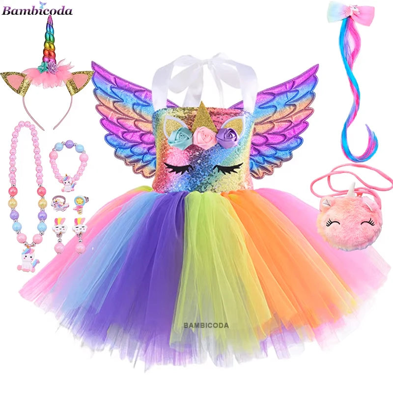 Girls Shiny Unicorn Tutu Led Lighting Dress Glowing Dresses Princess Dress Clothing
