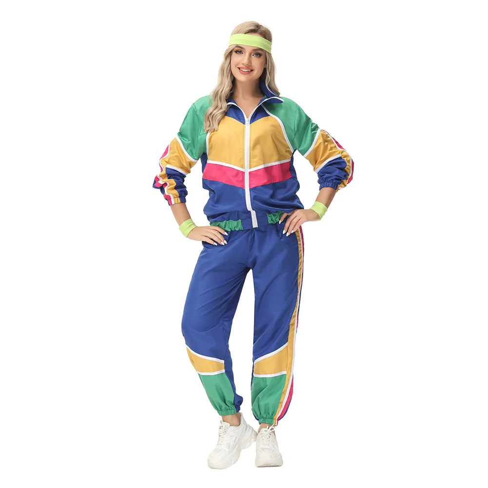 Adult Women Men 80s 90s Retro Sportwear Hippie Disco Cosplay Costume Outfits Halloween Carnival Suit Party - product image 6