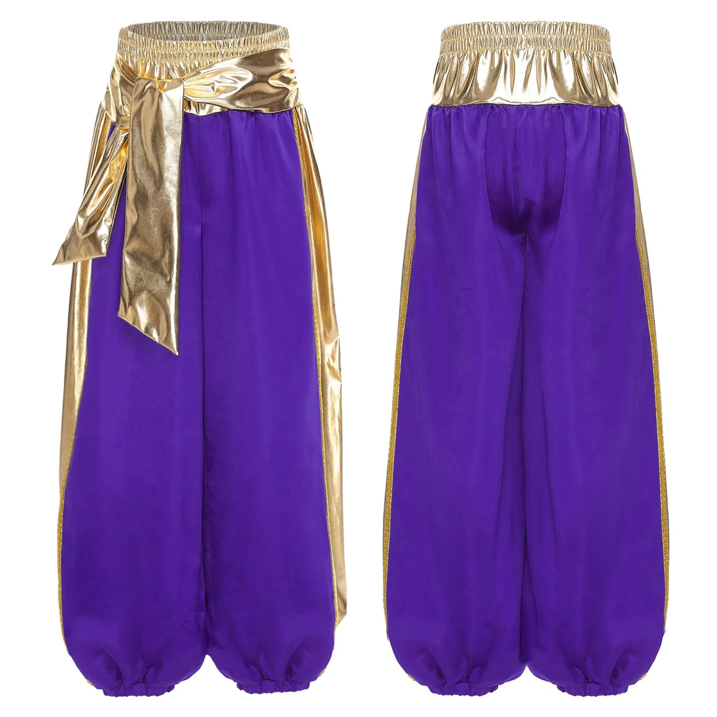 Kids' Arab Prince Satin Dhoti Pants Elastic Waistband Loose Baggy Trousers Costume - alternate view 10
