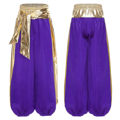 Kids' Arab Prince Satin Dhoti Pants Elastic Waistband Loose Baggy Trousers Costume - alternate view 10