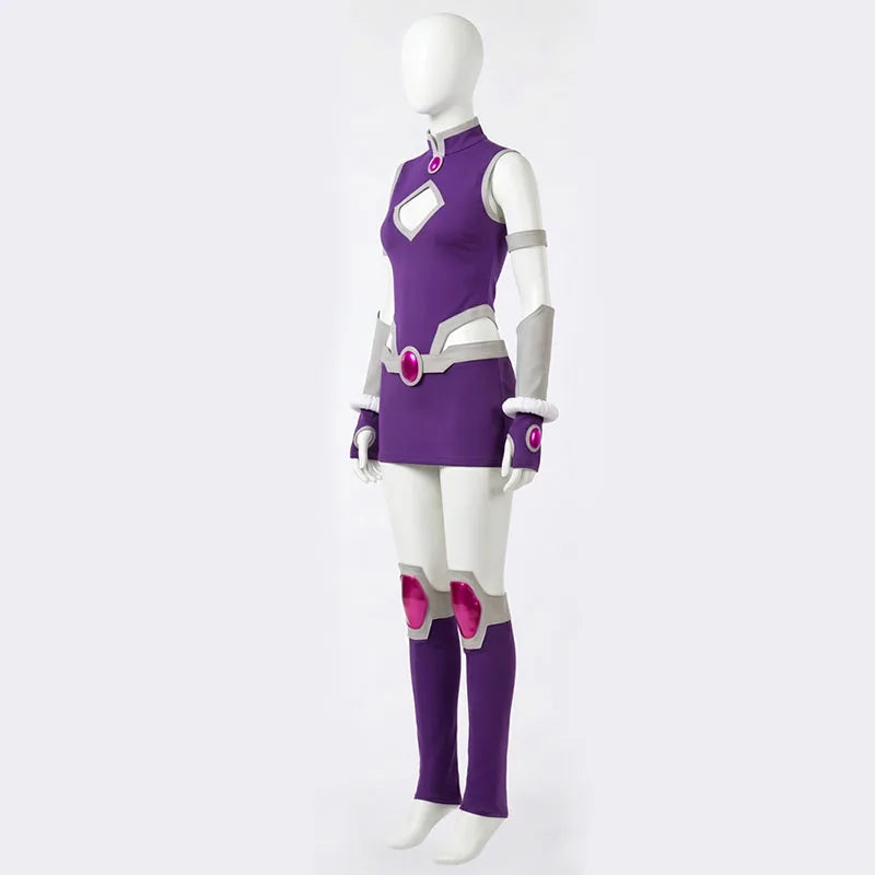 Starfire-Inspired Women's Purple Superhero Cosplay Bodysuit - Purple L