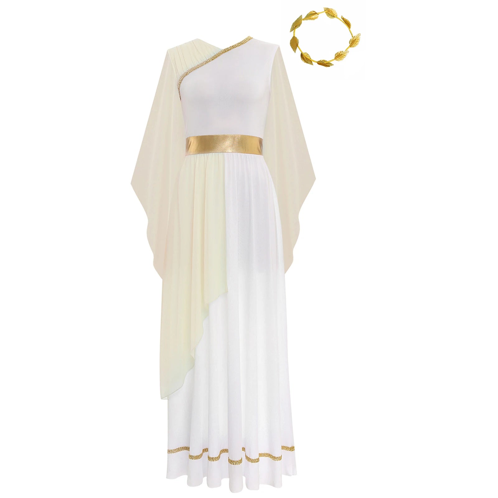 Women's Halloween Greek Beauty Costume Gold Leaves Garland Headwear and Cap Sleeve Ancient - Lavender / 3XL