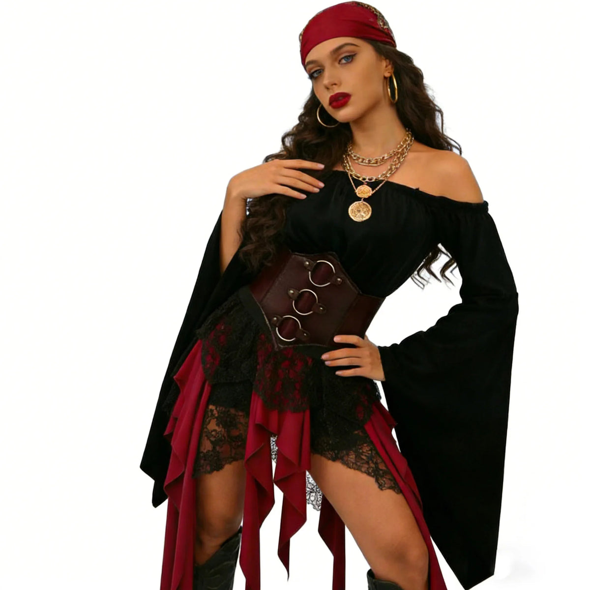 Women's Pirate Costume Separates – Medieval Top, Skirt & Accessories