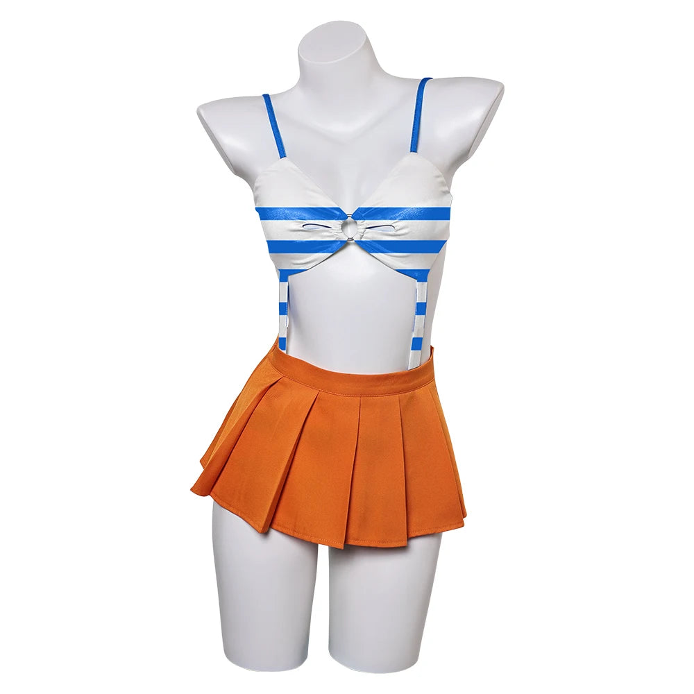 Nami Costume Adult Women Jumpsuit Waistbag Bikini Swimsuit Beach Skirt Outfits Halloween - 01 / S