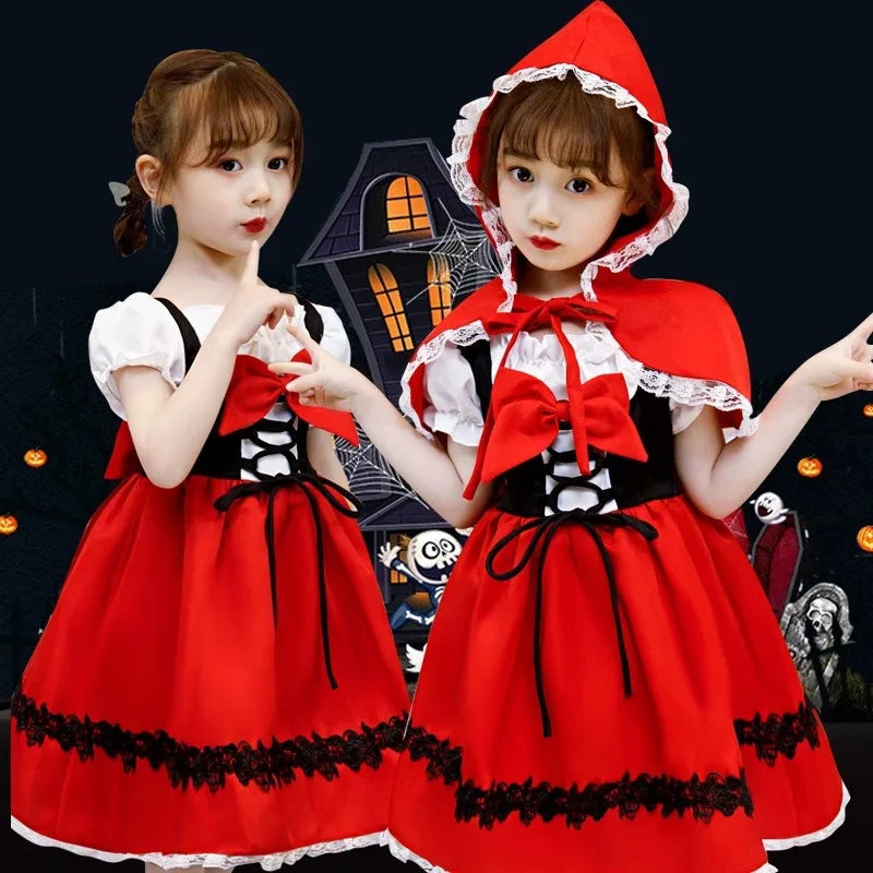 Kids' Girls Little Red Riding Hood Dress Princess With Cape Costume - alternate view 2