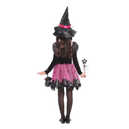 Kids Halloween Witch Costume for Girls Evil Lovely Witch Vestidos Set Dress Hat Magic Wand - Dress 2 / 3T(TAG 110)