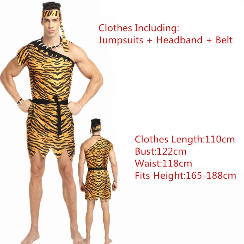 Men Women African Original Savage Costume Adults Wildman Costume Dress - 14 / One Size