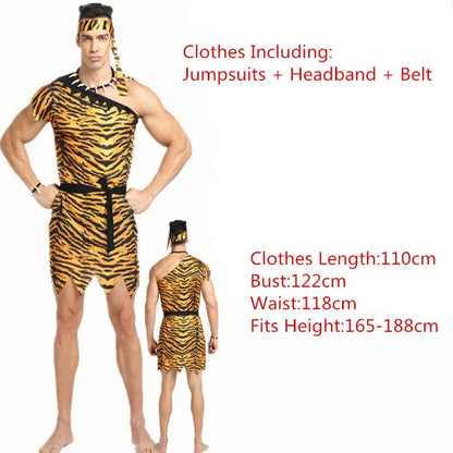 Men Women African Original Savage Costume Adults Wildman Costume Dress - 14 / One Size