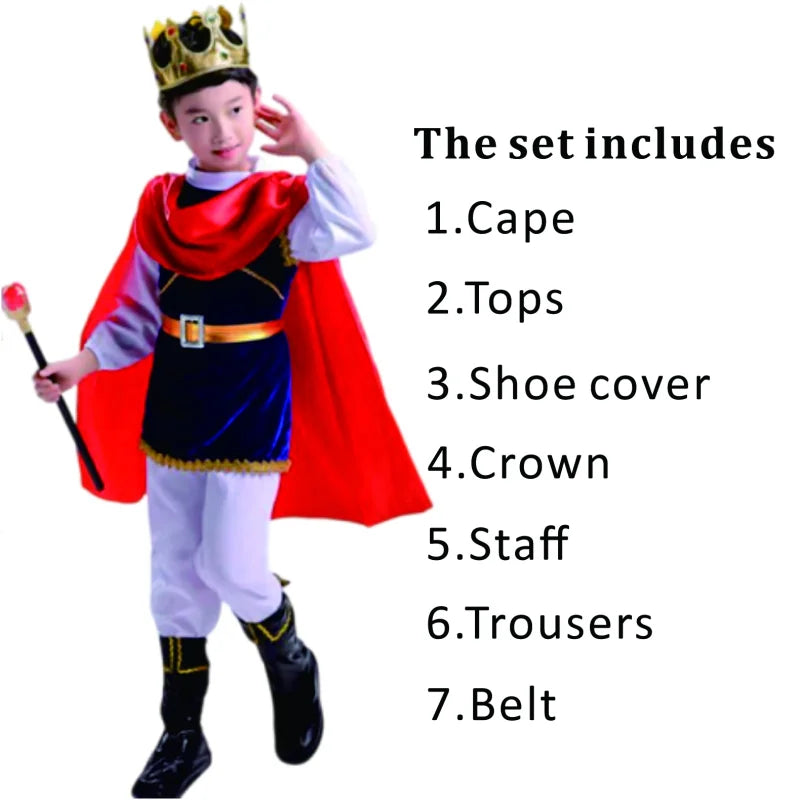 7 Pieces King Costume Medieval Royal Red Prince Full Set Outfits Halloween Up Costume - 001 / 130