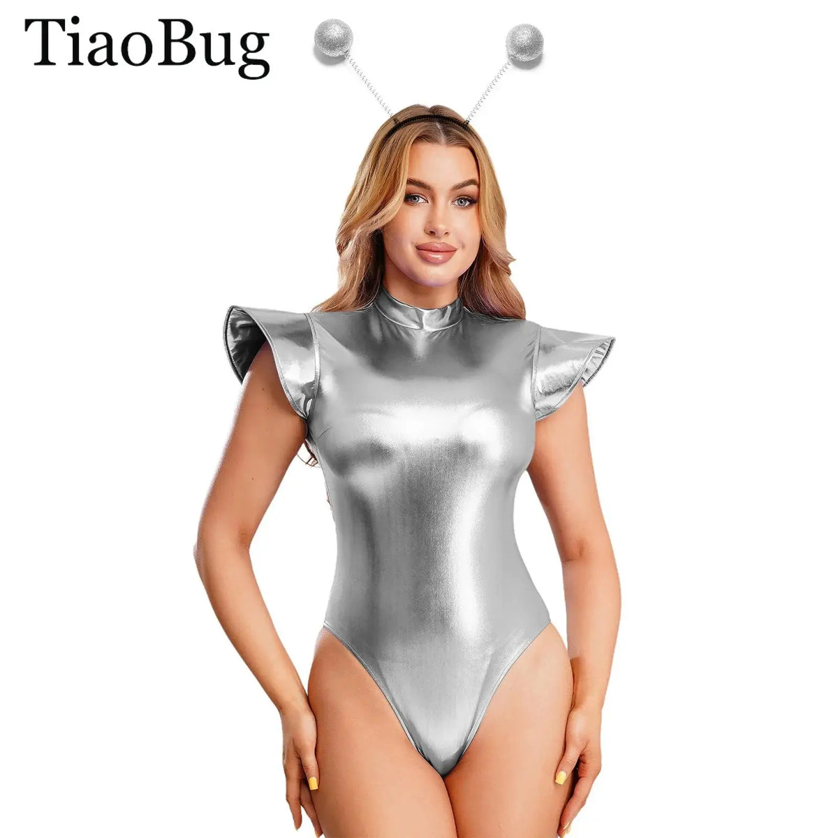 TiaoBug Women's Metallic Space Costume – Astronaut Bodysuit & Headwear