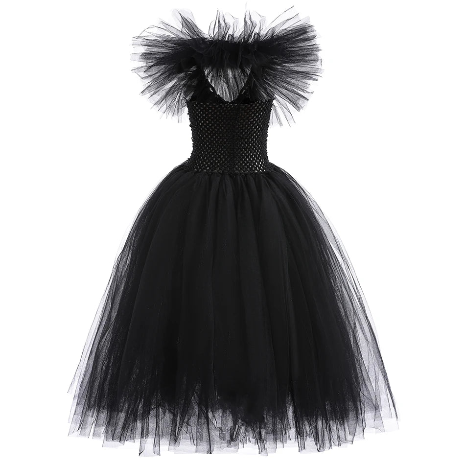 Kids' Horned Dark Fairy Queen Evil Witch Black Tulle Fantasy Costume - alternate view 3